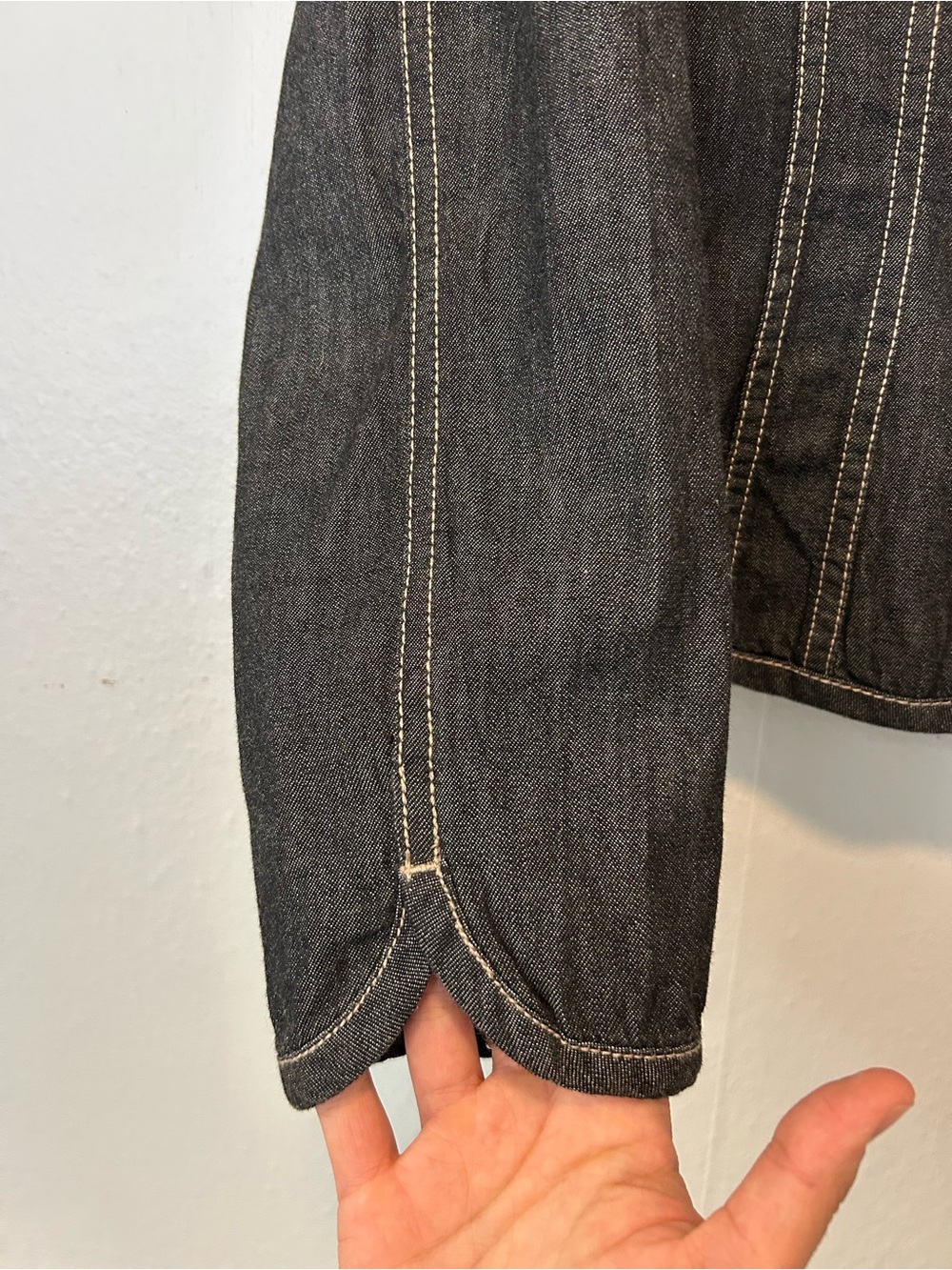 Eddie Bauer Black Denim Jacket with White Stitching - Picture 9 of 11